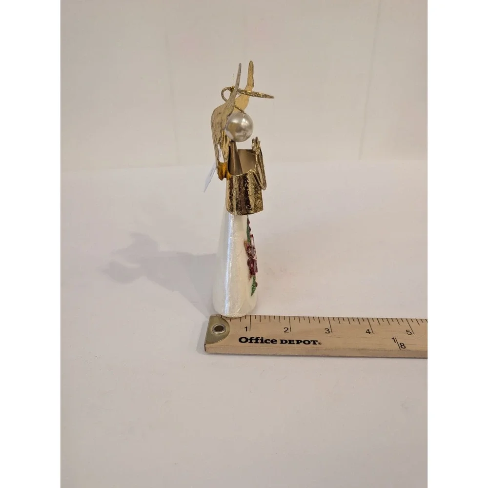 VTG Pier 1 Capiz Shell Christmas Angel Ornament W Harp Figure 3D Decorated Gold